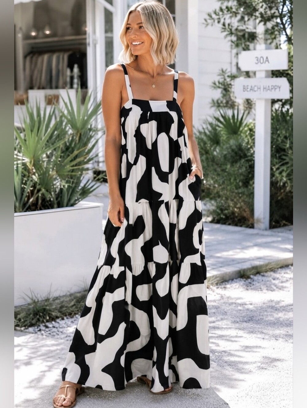 NEW ATL Abel The Label Black White DRESS Women SMALL Sleeveless Floral Long